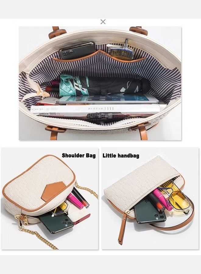 NIBEMINENT 4-Piece Women Commute Large Capacity Tote Bag with One Shoulder Cross-body Chain Bag and Wallet  - Image 3