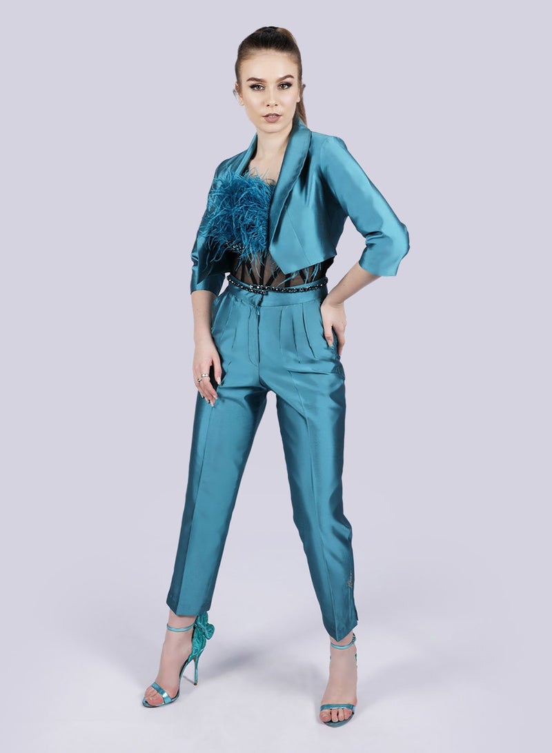 NIVA FASHION HOUSE Delight Cropped Blue Blazer Jacket  - Image 2