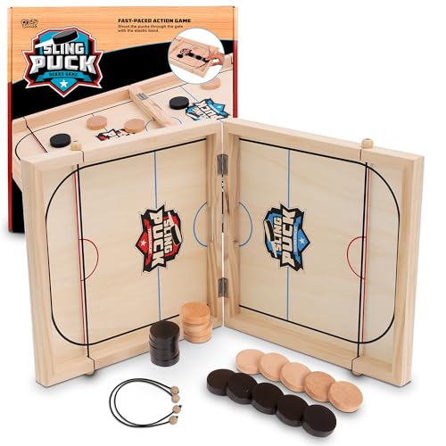Crazy Games Fast Sling Puck Game 24 Inches Large Size Super Winner Slingshot Puck Board Game Sling It Shot 2 Player Hockey Table for Kids Teen and Adults Christmas Indoor Family Tabletop Games