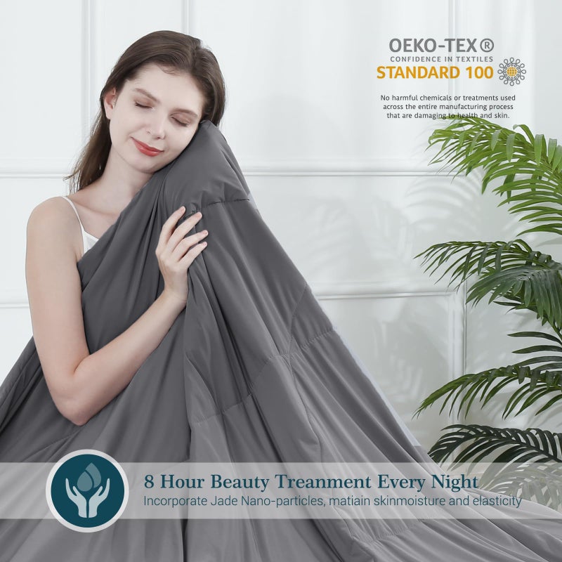 Elegear Revolutionary Cooling Comforter King Absorbs Body Heat to Keep Cool, Cooling Blanket for Hot Sleepers Japanese Arc-Chill 3.0 Cool Tech Fabric Summer Comforter Hypo-Allergenic Cool Quilt - Gray - Image 4