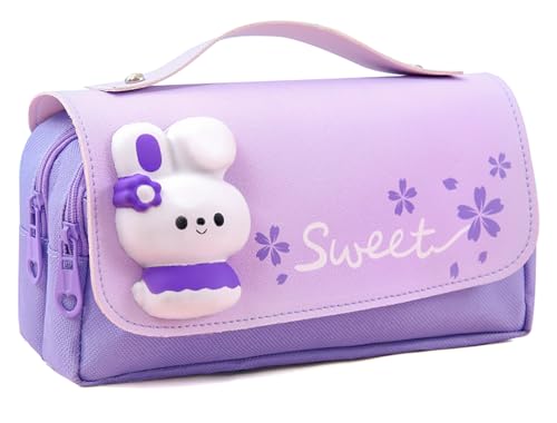 MCWTH Pencil Case for Girls Kids Large Capacity Cute Pencil Box with Compartments School Organizer Pen Pouch Sakura Purple - Image 1