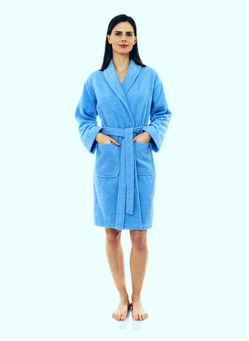 Blueberry Light Blue Colour Terry Weave Cotton  Bathrobe Large Size  - Image 1