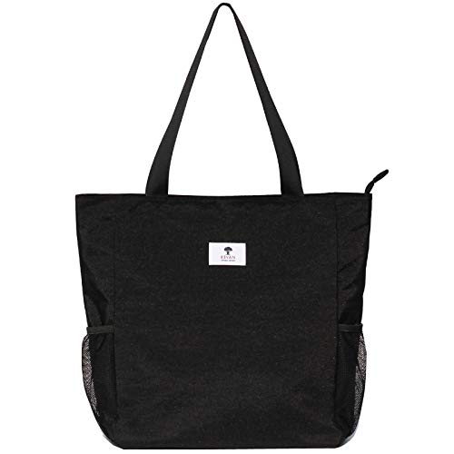 ESVAN Original Floral Water Resistant Large Tote Bag Shoulder Bag for Gym Beach Travel Daily Bags Upgraded ([S] Black) - Image 3