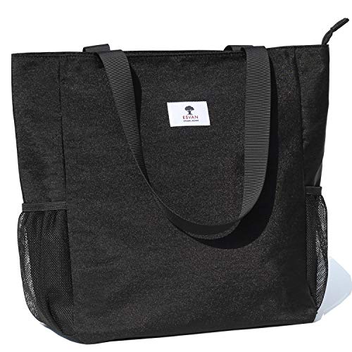 ESVAN Original Floral Water Resistant Large Tote Bag Shoulder Bag for Gym Beach Travel Daily Bags Upgraded ([S] Black) - Image 1