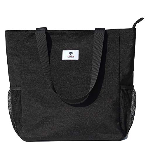 ESVAN Original Floral Water Resistant Large Tote Bag Shoulder Bag for Gym Beach Travel Daily Bags Upgraded ([S] Black) - Image 2