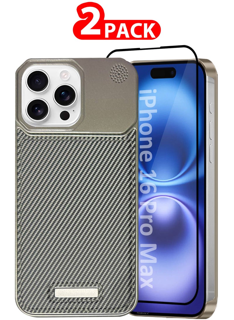 CATANES iPhone 16 Pro Max 2 Pack Case Leather Metal Design, Slim Lightweight Minimalist Cover,1 Case 1 Screen Protector - Image 1