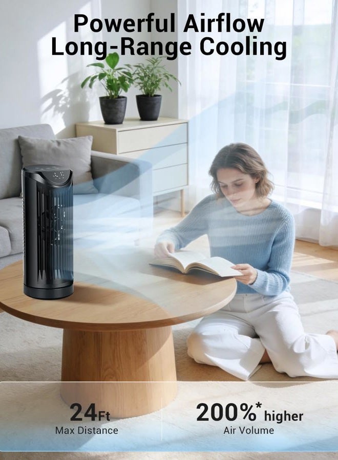 Kopbeau Personal Tower Fan for Bedroom, Portable Desk Table Fan，3 Speeds Cooling Standing Fan with 12H Timer, 60° & 110° Oscillating Floor Tower Fans That Blows Cold Air for Bedroom Office,Grey - Image 2