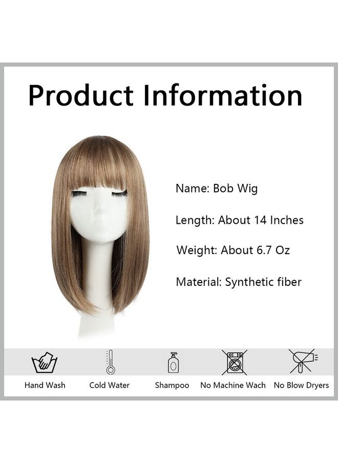 HSPJHTM - Spjhtm Bob Wig Blonde Short Wigs Flame Retardant 14" Straight Silky Fluffy Womens Hair Wigs Synthetic Black Wig With Bangs Girl Cosplay Colorful Women Daily Much Colors (Free Wig Cap) - Image 1
