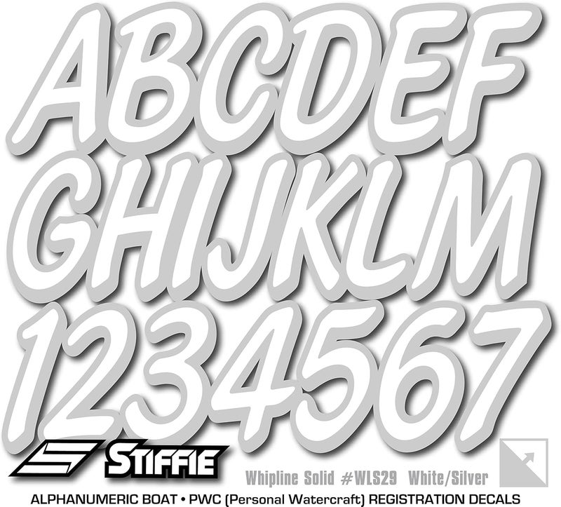 Stiffie Whipline Solid White/Silver 3" Alpha-Numeric Registration Identification Numbers Stickers Decals for Boats & Personal Watercraft - Image 5