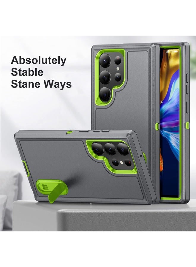 Fucozan for Samsung Galaxy S23 Ultra Case with Kickstand Case 3-Layer Military Grade Protective Case Cover Silicone Heavy Duty Rugged Shockproof for Galaxy S23 Ultra Phone Case (Gray+Green) - Image 3