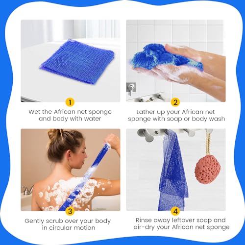 ZOCY African Net Sponge, Authentic Exfoliating Body Scrubber for Bath and Shower, Multiple Textures with Gentle Deep Exfoliating and Rich Lather for All Skins (Blue) - Image 5