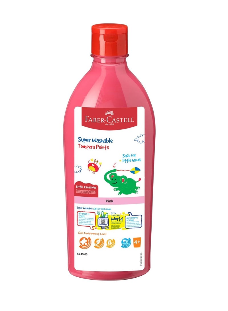 FABER-CASTELL طلاء تمبرا جاهز للخلط قابل للغسل سوبر 1 قطعة 500 مل محتوى وردي - Image 1