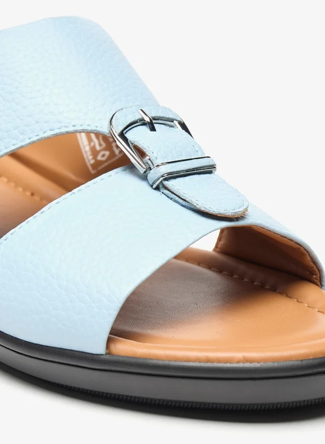 ال بي ال من شو اكسبرس Mens Textured Slip-On Arabic Sandals With Buckle Accent