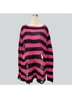 Generic Mohair new European and American Foreign trade loose striped sweater Women's Mid-length pullover ripped thin wool sweater  - Image 2
