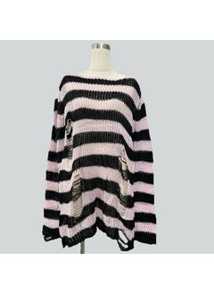 Generic Mohair new European and American Foreign trade loose striped sweater Women's Mid-length pullover ripped thin wool sweater  - Image 5