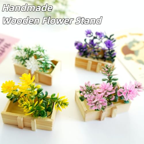 Bonilve 4pcs 3D Cute Flower Plant Fridge Magnets with Handmade Wooden Pot | Office & Locker Decorative Magnet| Flower Magnets for Fridge, Cute Refrigerator Magnet for Kitchen, School, Whiteboard - Image 2