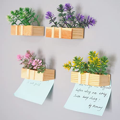 Bonilve 4pcs 3D Cute Flower Plant Fridge Magnets with Handmade Wooden Pot | Office & Locker Decorative Magnet| Flower Magnets for Fridge, Cute Refrigerator Magnet for Kitchen, School, Whiteboard - Image 5