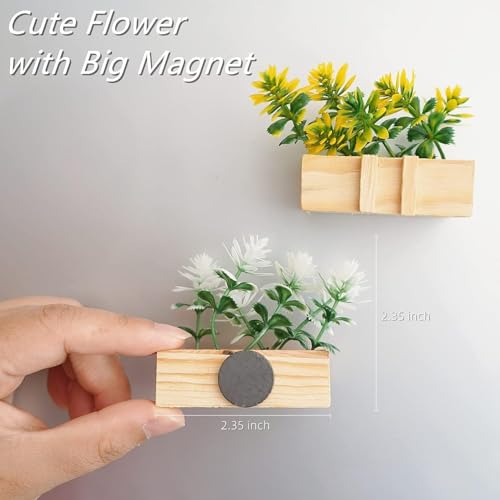 Bonilve 4pcs 3D Cute Flower Plant Fridge Magnets with Handmade Wooden Pot | Office & Locker Decorative Magnet| Flower Magnets for Fridge, Cute Refrigerator Magnet for Kitchen, School, Whiteboard - Image 3