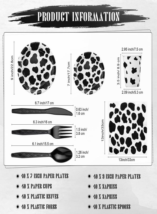 Irenare 280 Pcs Cow Print Birthday Party Supplies Includes Cow Paper Plates Party Tableware Napkins Disposable Plastic Forks Serves 40 Guests for Baby Shower Farm Animal Birthday Decor - Image 2