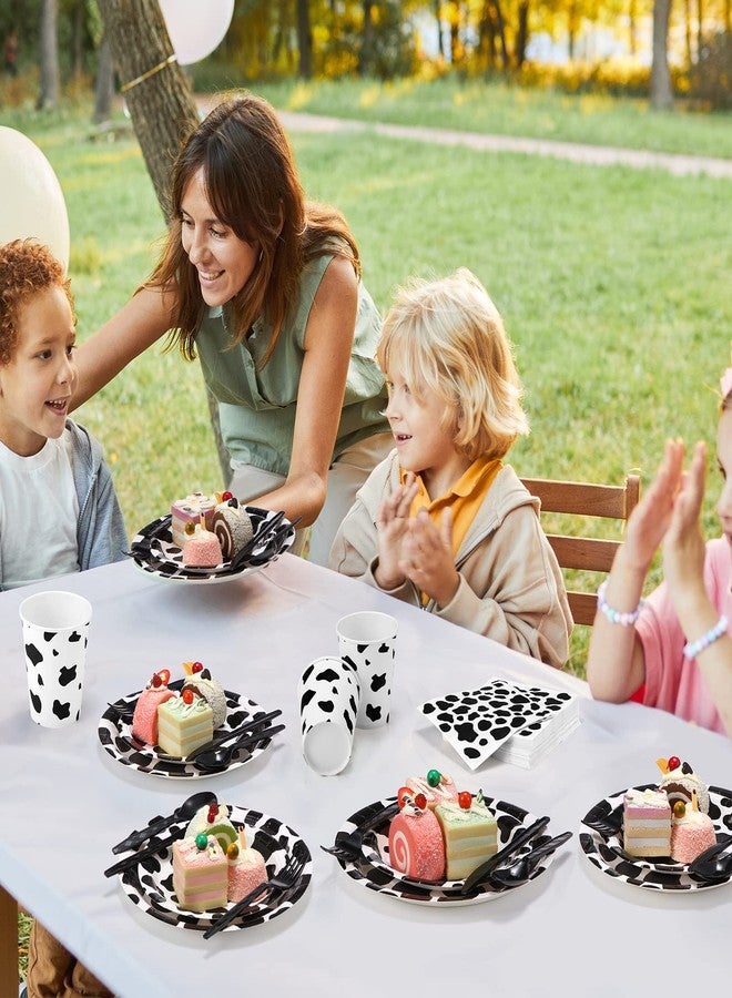 Irenare 280 Pcs Cow Print Birthday Party Supplies Includes Cow Paper Plates Party Tableware Napkins Disposable Plastic Forks Serves 40 Guests for Baby Shower Farm Animal Birthday Decor - Image 4