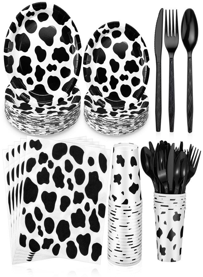 Irenare 280 Pcs Cow Print Birthday Party Supplies Includes Cow Paper Plates Party Tableware Napkins Disposable Plastic Forks Serves 40 Guests for Baby Shower Farm Animal Birthday Decor - Image 1