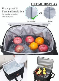 Canway Outdoor 33L Large Cooler Bag Insulated Handbag Reusable Waterproof Oxford Ice Refrigerated Lightweight Fresh-keeping for Men Women Picnic BBQ Beach Lunch Black  - Image 3