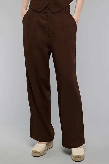 أر أند بي Solid Wide Leg Pants with Button Closure