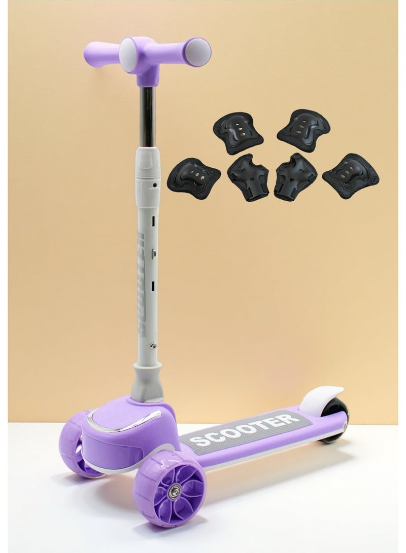 إيزي فيتشور سكوتر ركل قابل للطي من EASY FUTURE للأطفال من سن 3 إلى 8 سنوات: مقبض قابل لتعديل الارتفاع، عجلات LED، فرامل خلفية وموسيقى ممتعة، بما في ذلك مجموعة معدات الحماية - Image 1