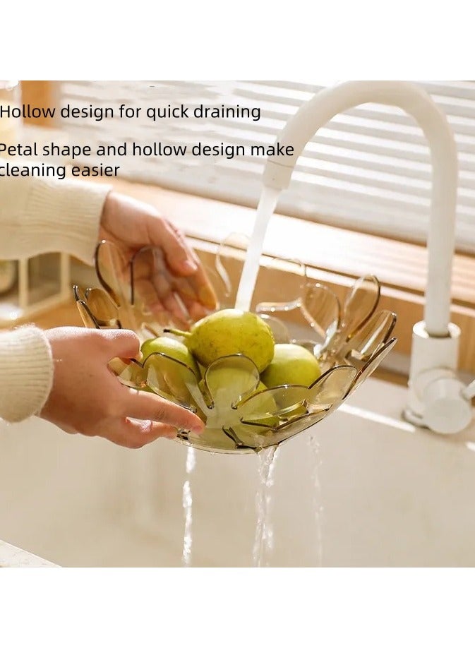 Creative petal-shaped fruit basket transparent flower hollow fruit decoration tray suitable for vegetable snacks bread fruit candies transparent blue 1-pack fruit basket - Image 4