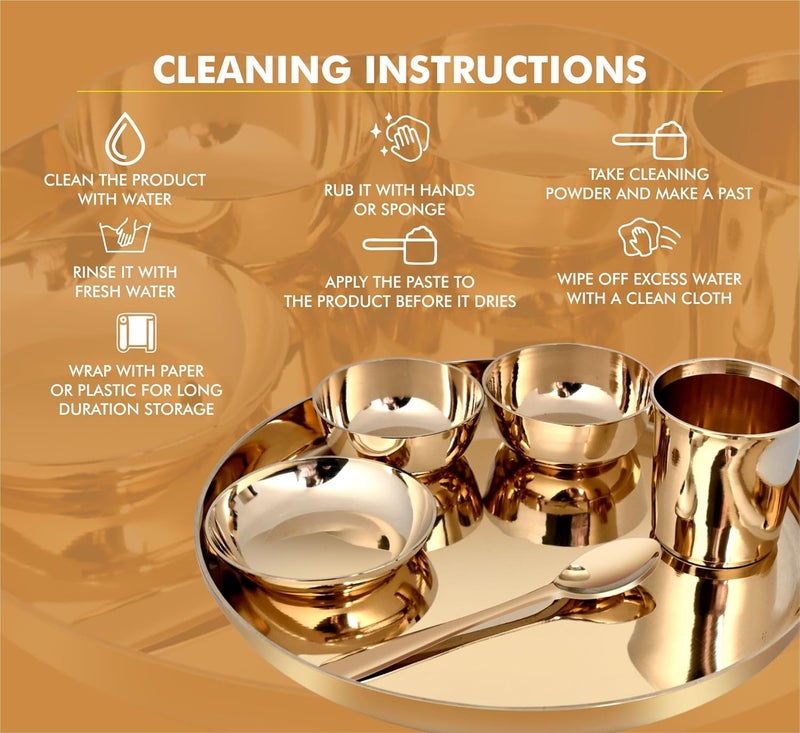 Decohome Decohome Kansa Thali Set of 6Pcs Premium Glossy Finish for Home Kitchen and Hotel Gifting_Size Big - Image 4