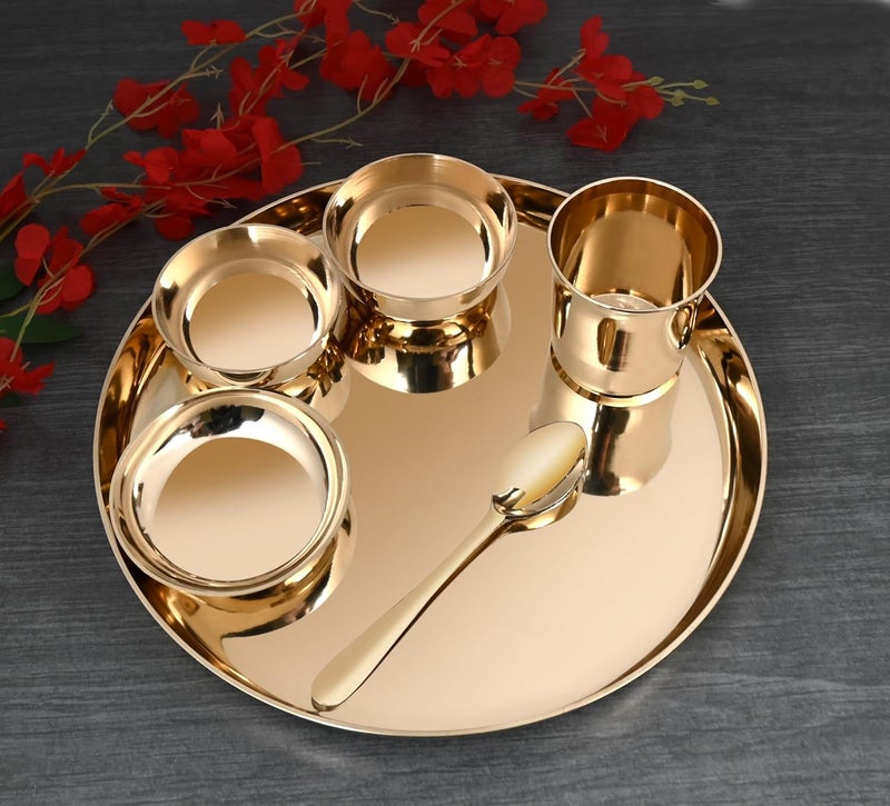 Decohome Decohome Kansa Thali Set of 6Pcs Premium Glossy Finish for Home Kitchen and Hotel Gifting_Size Big - Image 1