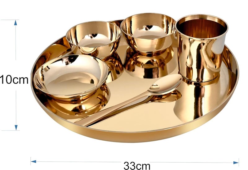 Decohome Decohome Kansa Thali Set of 6Pcs Premium Glossy Finish for Home Kitchen and Hotel Gifting_Size Big - Image 3