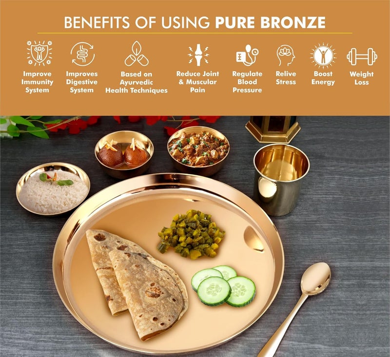Decohome Decohome Kansa Thali Set of 6Pcs Premium Glossy Finish for Home Kitchen and Hotel Gifting_Size Big - Image 5
