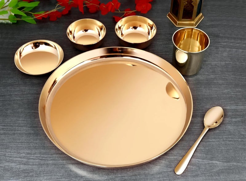 Decohome Decohome Kansa Thali Set of 6Pcs Premium Glossy Finish for Home Kitchen and Hotel Gifting_Size Big - Image 2