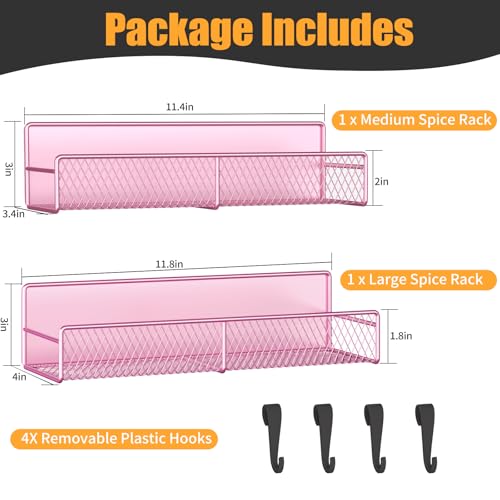 DTUQYX Magnetic Spice Rack for Refrigerator 2 Pack Metal Magnetic Shelf Pink Moveable Spice Organizer with Hooks Super Magnetic Fridge Shelf for Kitchen Organization and Storage - Image 3
