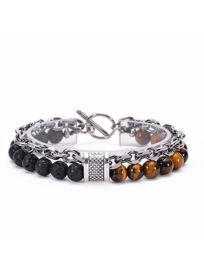 Natural Tiger Eye Stone Beaded Bracelet Metal Chain Bracelet, Gifts for Men and Women - Image 2