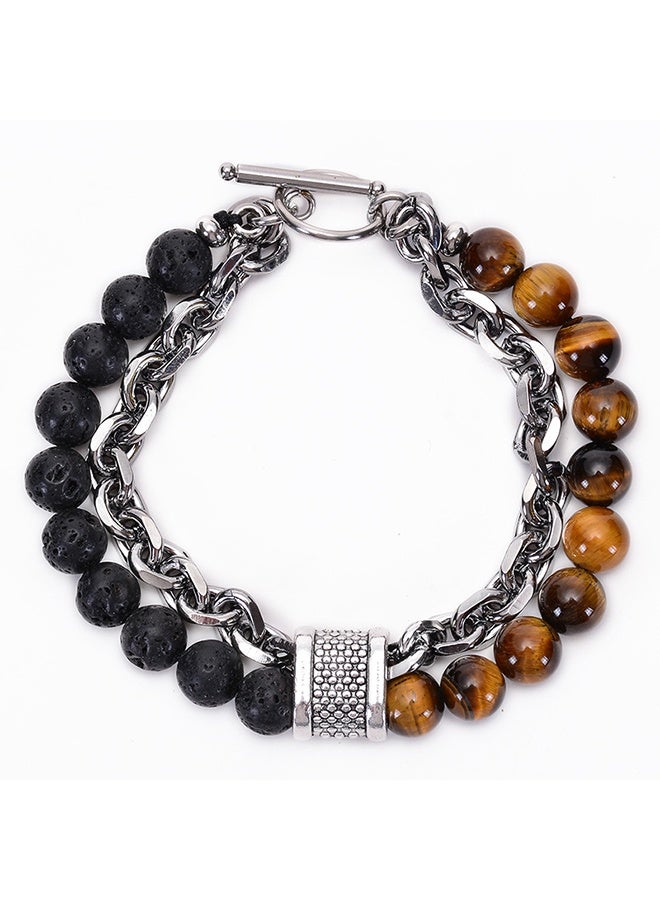 Natural Tiger Eye Stone Beaded Bracelet Metal Chain Bracelet, Gifts for Men and Women - Image 1