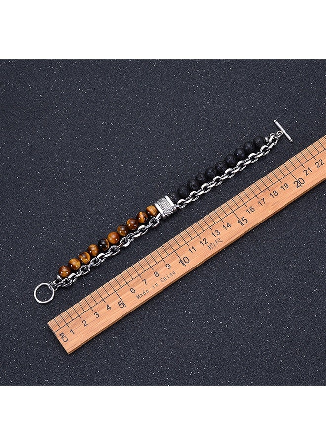 Natural Tiger Eye Stone Beaded Bracelet Metal Chain Bracelet, Gifts for Men and Women - Image 4