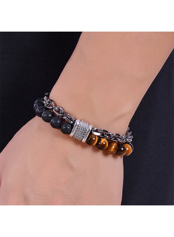 Natural Tiger Eye Stone Beaded Bracelet Metal Chain Bracelet, Gifts for Men and Women - Image 5