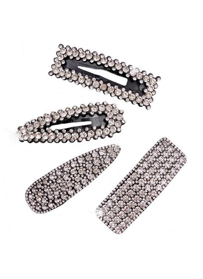 Lizzie Kay 4Pcs Large Xl Diamante Rhinestone Crystal Snap Hair Clip Decorative Accessory For Women  - Image 1