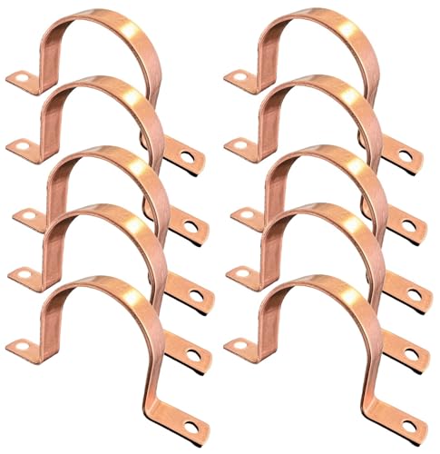 EZ-FLUID Plumbing (10pcs) 3/4" Genuine Real Copper Pipe Strap Clamp Hanger with Two Holes, Made of Real Copper LF Pressure Pipe Fitting for Residential,Commercial - Image 1