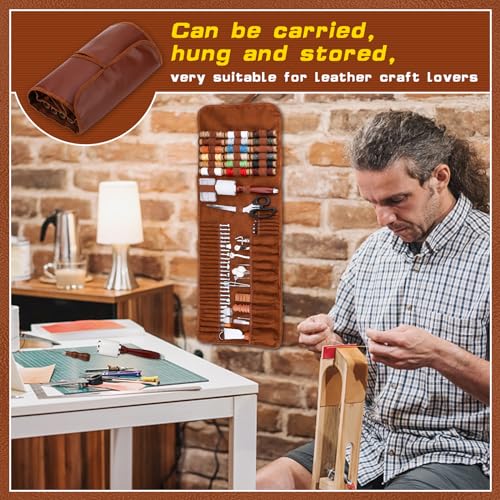 TLKKUE Leather Working Tool Leatherworking Tool Kit with Custom Storage Bag for Carving Punching Sewing Stamping, Essential Supplies for DIY Leather Crafts - Image 5