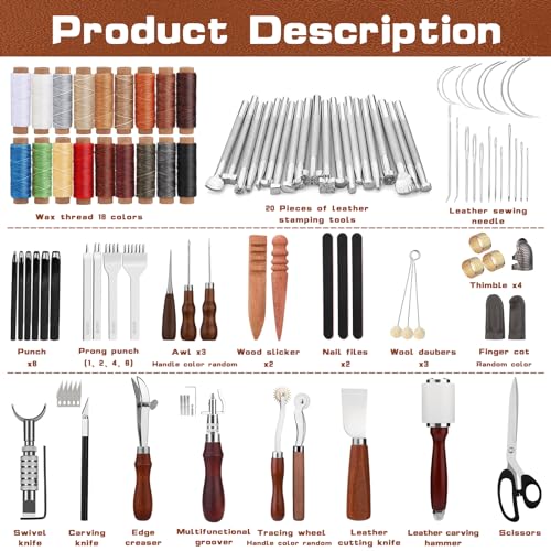 TLKKUE Leather Working Tool Leatherworking Tool Kit with Custom Storage Bag for Carving Punching Sewing Stamping, Essential Supplies for DIY Leather Crafts - Image 2
