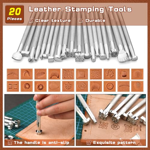 TLKKUE Leather Working Tool Leatherworking Tool Kit with Custom Storage Bag for Carving Punching Sewing Stamping, Essential Supplies for DIY Leather Crafts - Image 3