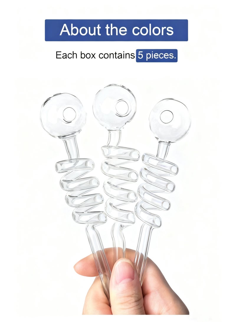 دي آند أل قش زجاجي قابل لإعادة الاستخدام ممتاز مجموعة 5 قطع واضحة دوامة منحنية القش مع تنظيف فرشاة حجم 14 سم / 5.51 بوصة صديقة للبيئة أدوات المشروبات للمنزل والحزب عصير القهوة - Image 4