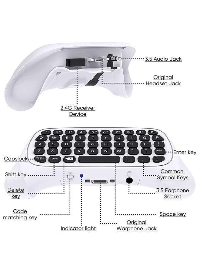 Controller Keyboard for Xbox Series X/ S/ for Xbox One/ One S, Wireless Bluetooth Gaming Chatpad Keypad with USB Receiver, Built-in Speaker & 3.5mm Audio Jack for Xbox Series X/ S/ One/ One S, White