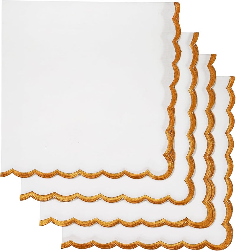 Ridhi White with Goldenrod Yellow Cloth Napkins 100 Pure Cotton Farmhouse Wedding Dinner Napkins for Halloween Thanksgiving Holiday Daily Wedding uses Napkins - Image 1