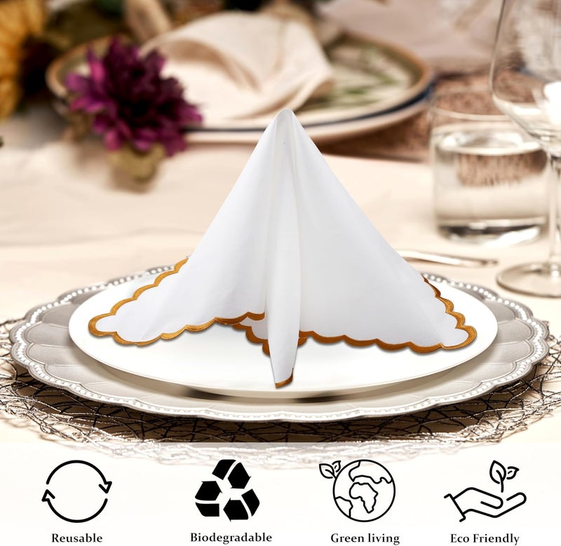 Ridhi White with Goldenrod Yellow Cloth Napkins 100 Pure Cotton Farmhouse Wedding Dinner Napkins for Halloween Thanksgiving Holiday Daily Wedding uses Napkins - Image 3