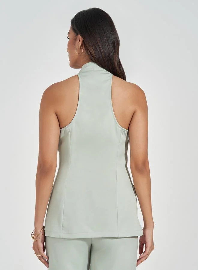 Styli Halter Neck Waistcoat with Flap Detail