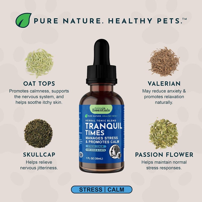 انيمال إيسينشالز مزيج Animal Essentials Tranquility للكلاب والقطط - مكمل مهدئ، يحتوي على جذور الفاليريان، على شكل قطرات سائلة، صيغة عشبية - 1 أونصة سائلة - Image 3